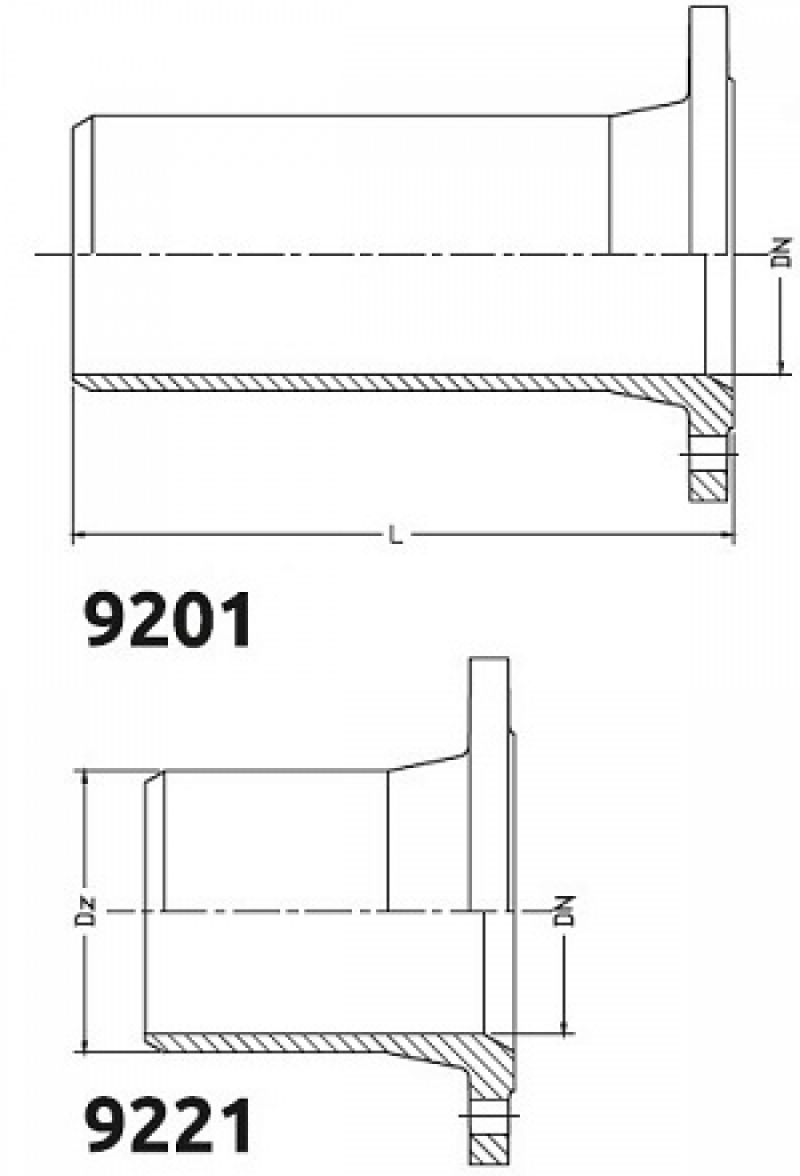 Патрубок чугунный Фланец - гладкий конец тип 9201/9221